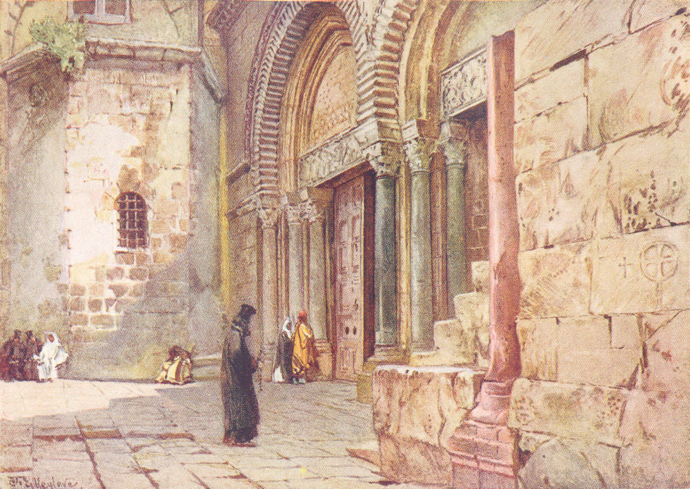 JERUSALEM. Entrance to the church of the Holy Sepulchre 1902 old antique print